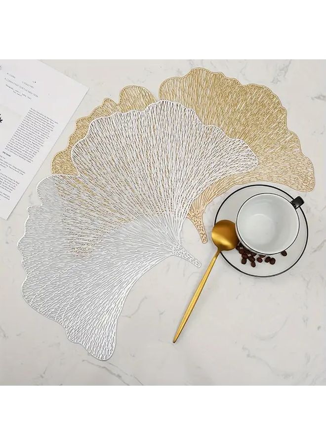 Golden PVC Heat Resistant Woven Placemats Set of 4 European Style Ginkgo Leaf Table Mats for Kitchen Dining - Image 4
